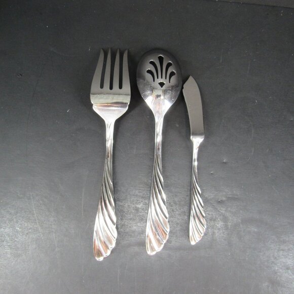Cuisinart CP-01-LA43 Stainless Frosted Feather Design Flatware Serve Set - Picture 4 of 6